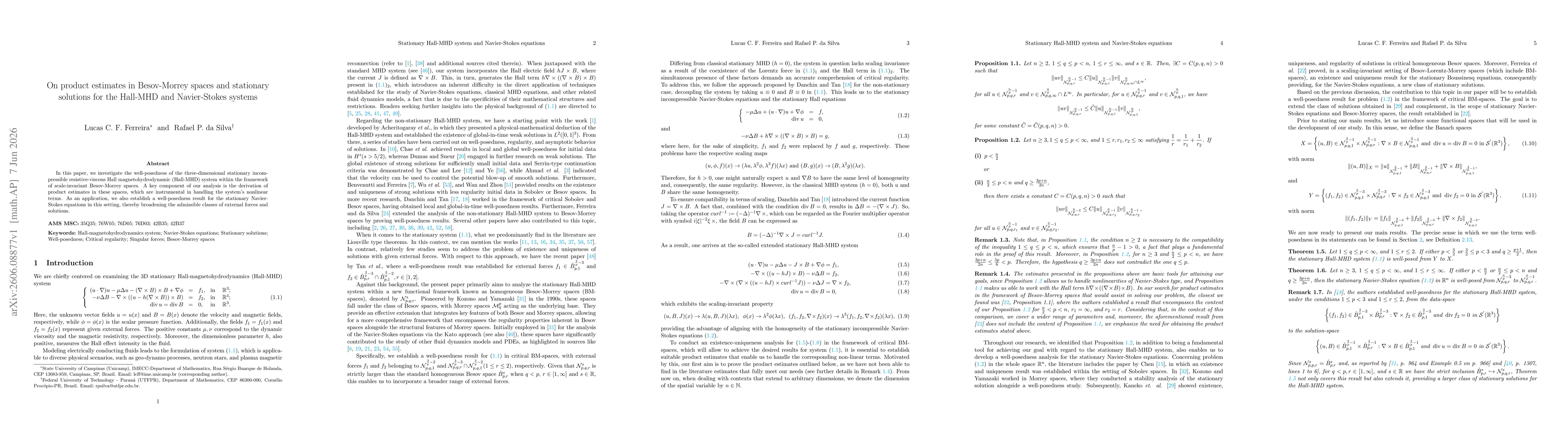 Thumbnail for On product estimates in Besov-Morrey spaces and stationary solutions for the Hall-MHD and Navier-Stokes systems