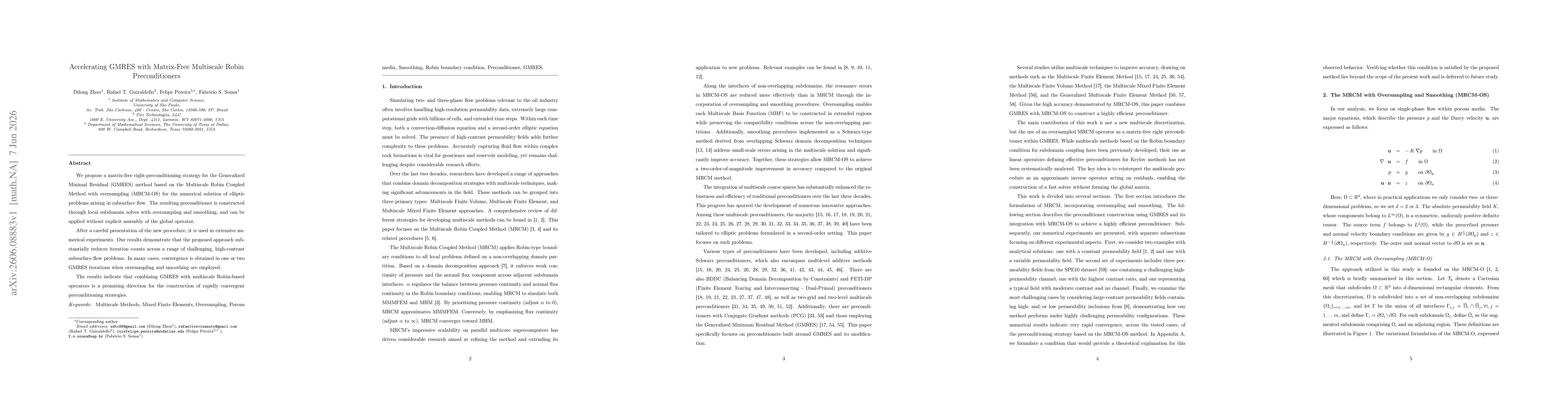 Thumbnail for Accelerating GMRES with Matrix-Free Multiscale Robin Preconditioners