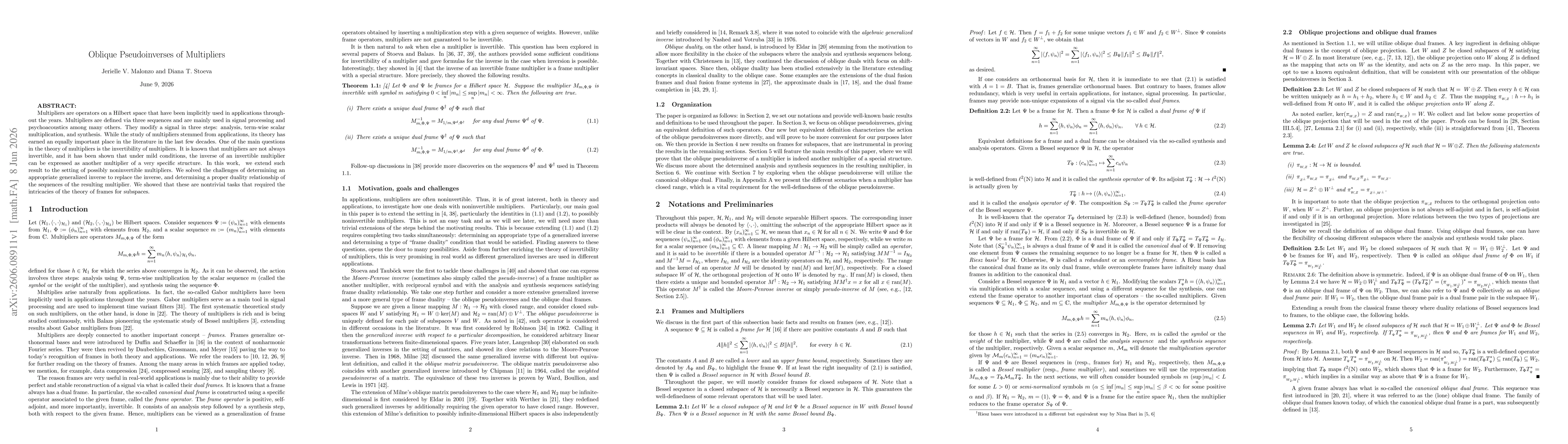 Thumbnail for Oblique Pseudoinverses of Multipliers