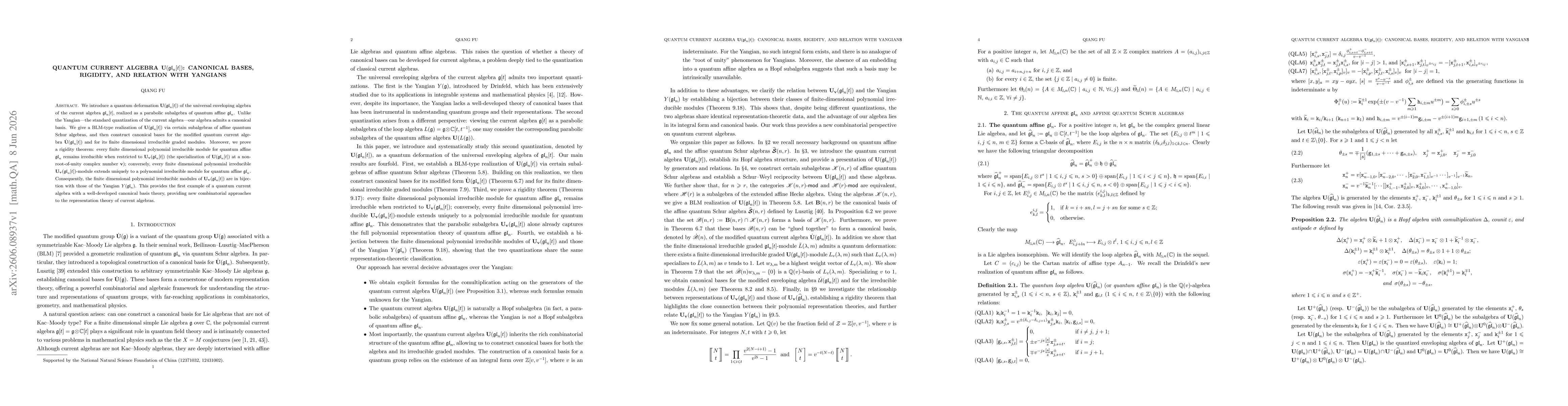 Thumbnail for Quantum current algebra ${\bf U}(\frak{gl}_n[t])$: canonical bases, rigidity, and relation with Yangians