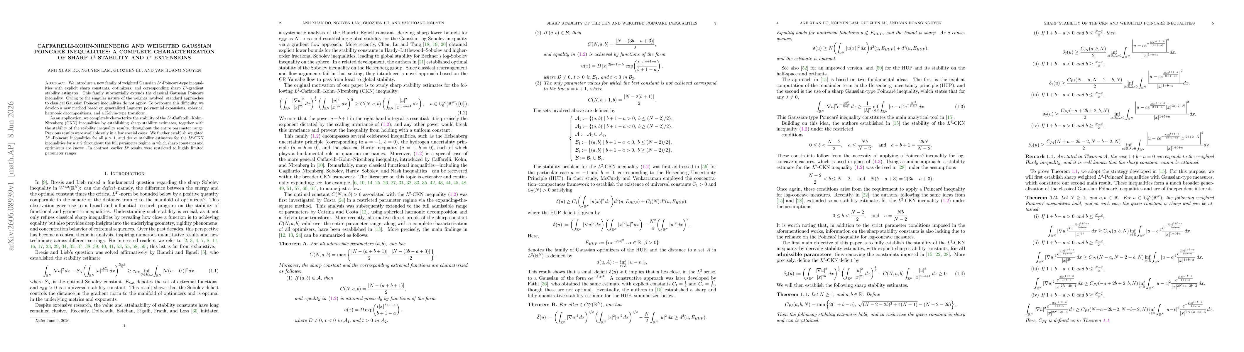 Thumbnail for Caffarelli-Kohn-Nirenberg and Weighted Gaussian Poincaré Inequalities: a complete characterization of sharp $L^2$ stability and $L^p$ extensions