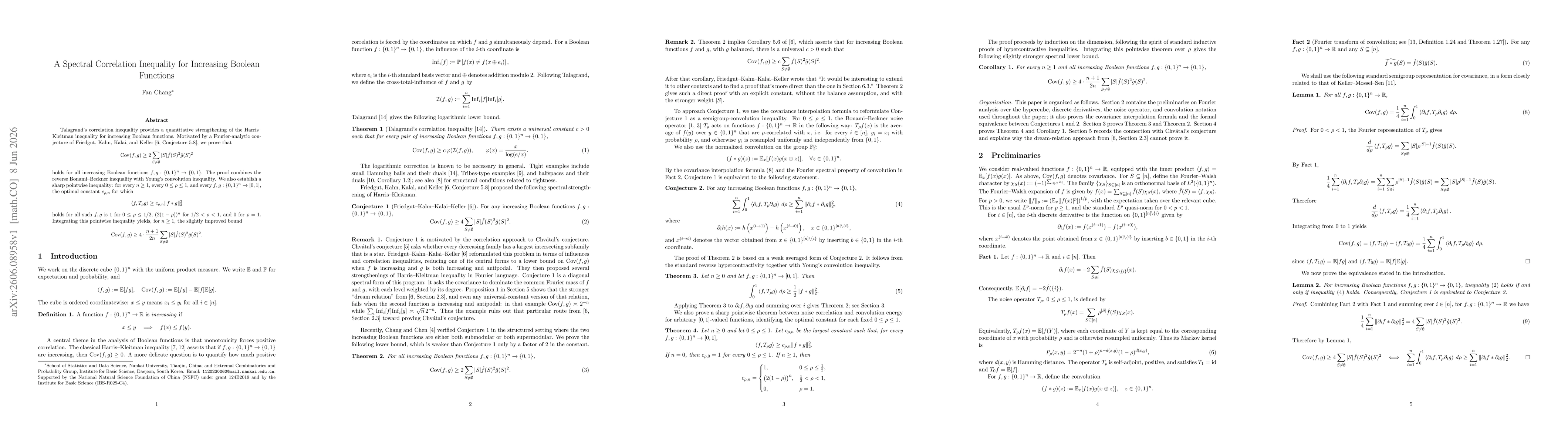 Thumbnail for A spectral correlation inequality for increasing Boolean functions