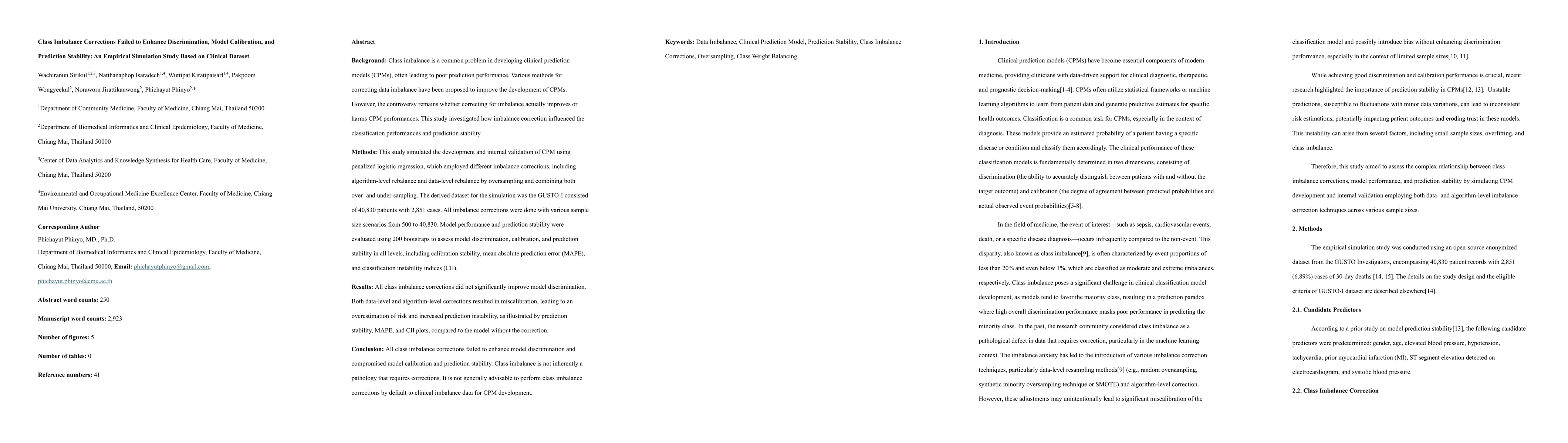 Thumbnail for Class Imbalance Corrections Failed to Enhance Discrimination, Model Calibration, and Prediction Stability: An Empirical Simulation Study Based on Clinical Dataset