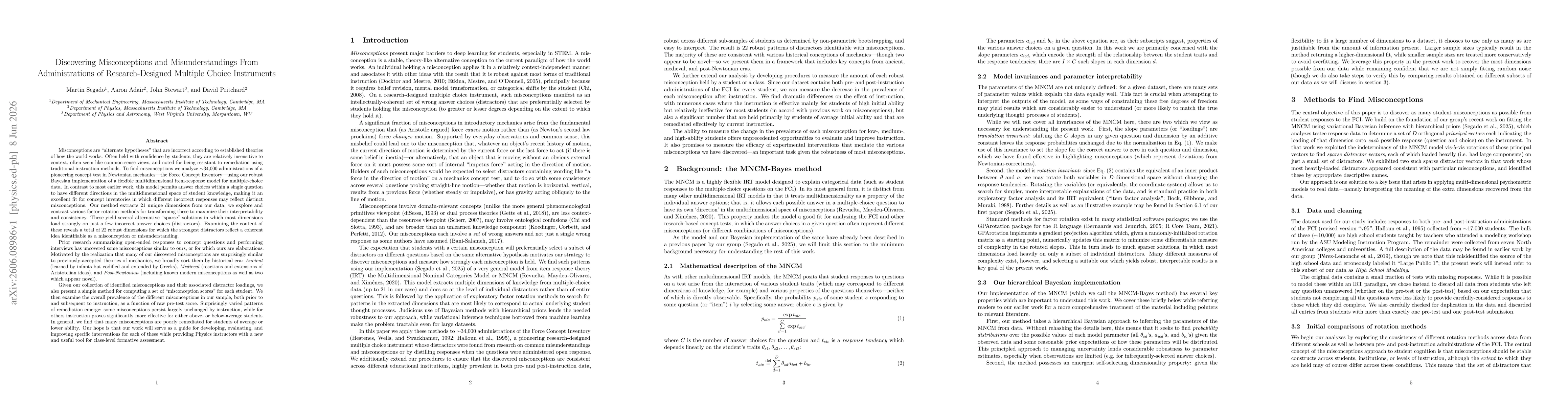 Thumbnail for Discovering Misconceptions and Misunderstandings From Administrations of Research-Designed Multiple Choice Instruments