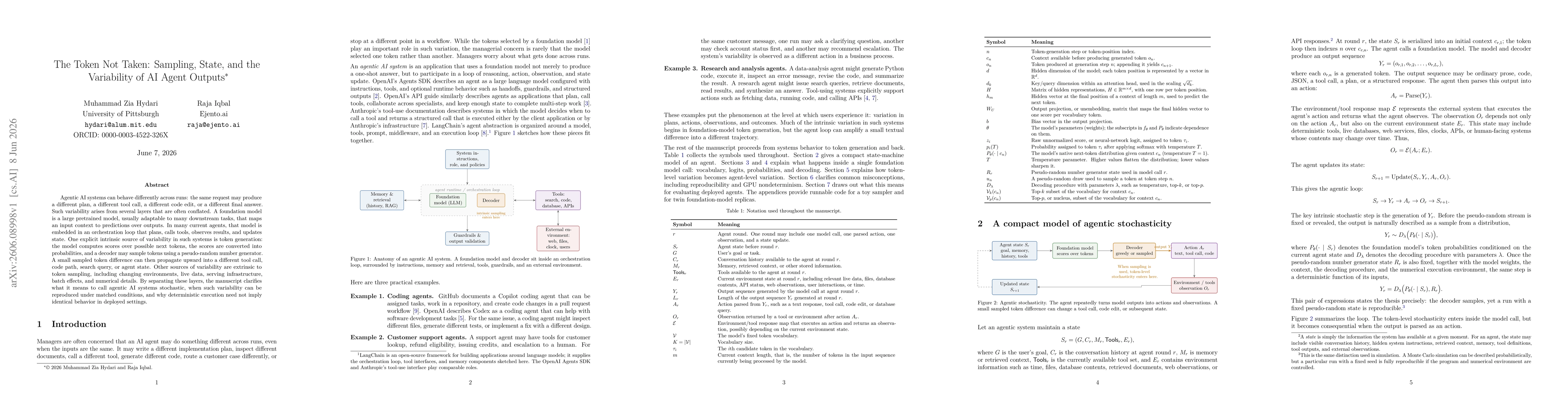 Thumbnail for The Token Not Taken: Sampling, State, and the Variability of AI Agent Outputs