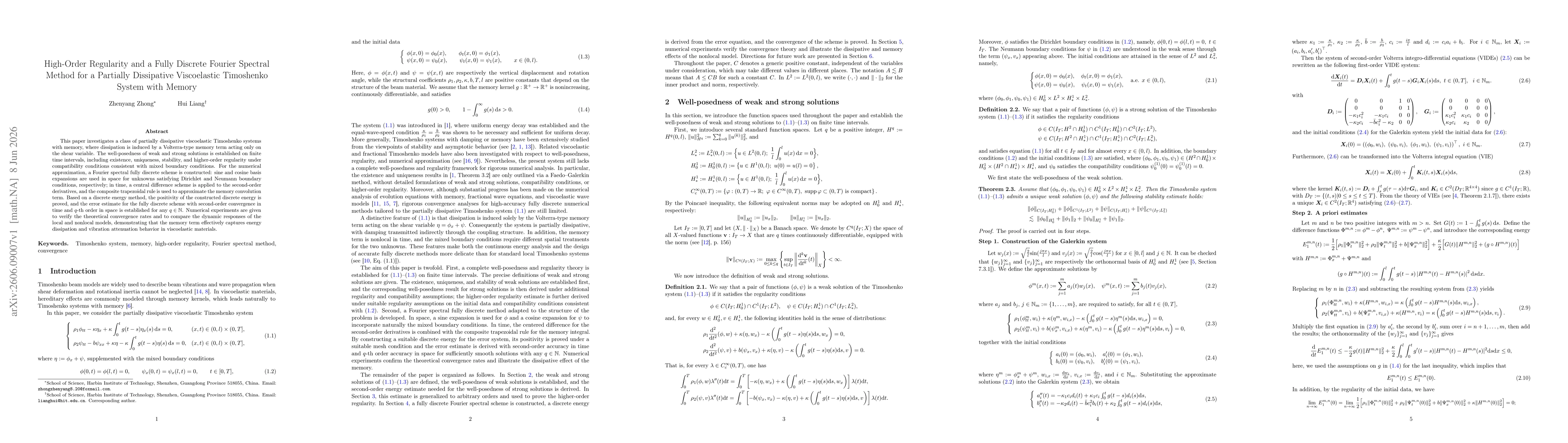 Thumbnail for High-Order Regularity and a Fully Discrete Fourier Spectral Method for a Partially Dissipative Viscoelastic Timoshenko System with Memory