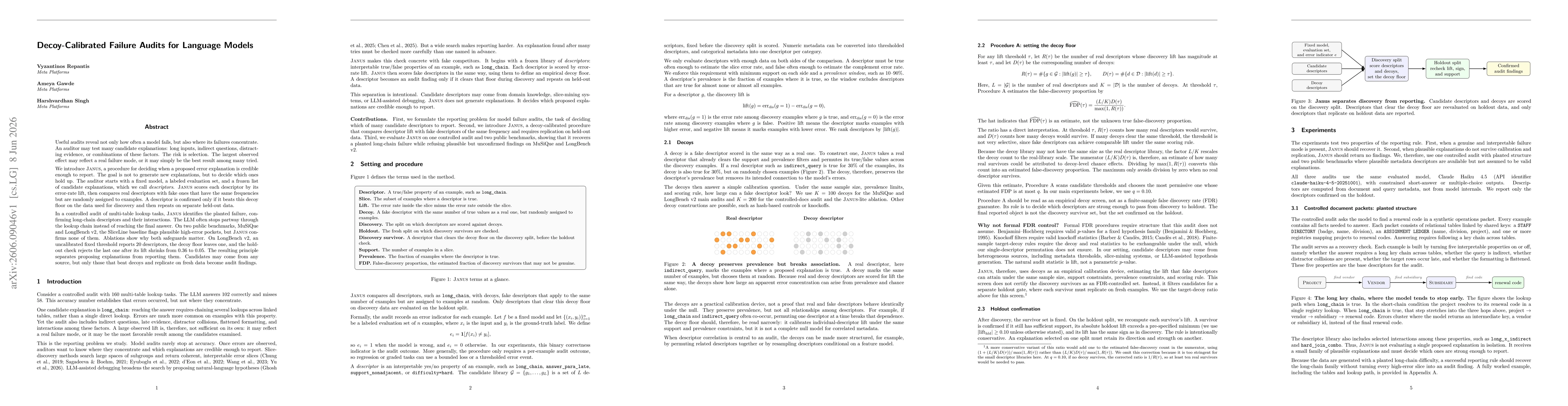 Thumbnail for Decoy-Calibrated Failure Audits for Language Models