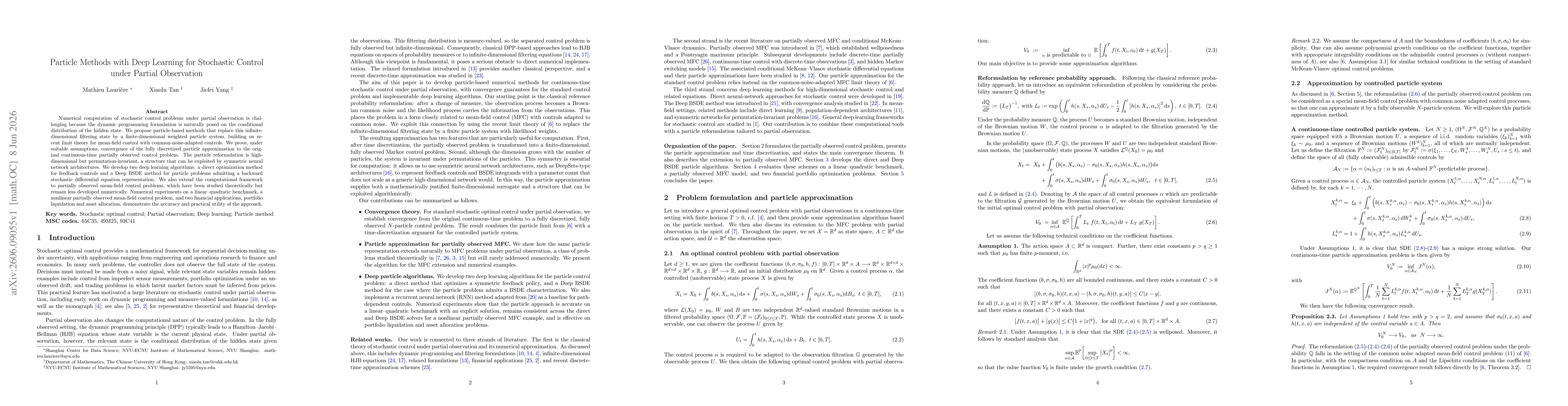 Thumbnail for Particle Methods with Deep Learning for Stochastic Control under Partial Observation