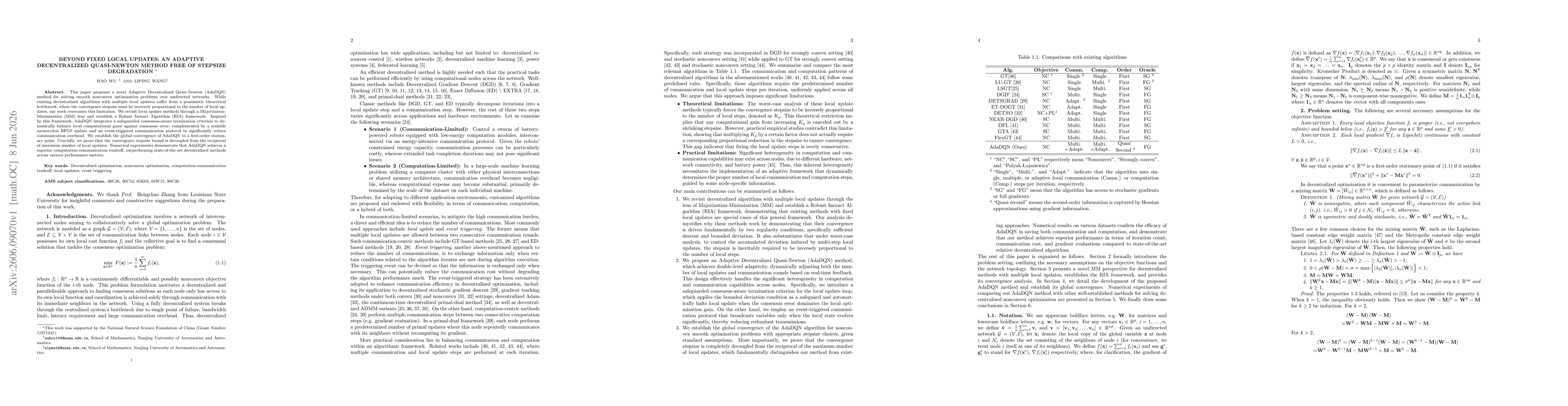 Thumbnail for Beyond Fixed Local Updates: An Adaptive Decentralized Quasi-Newton Method Free of Stepsize Degradation