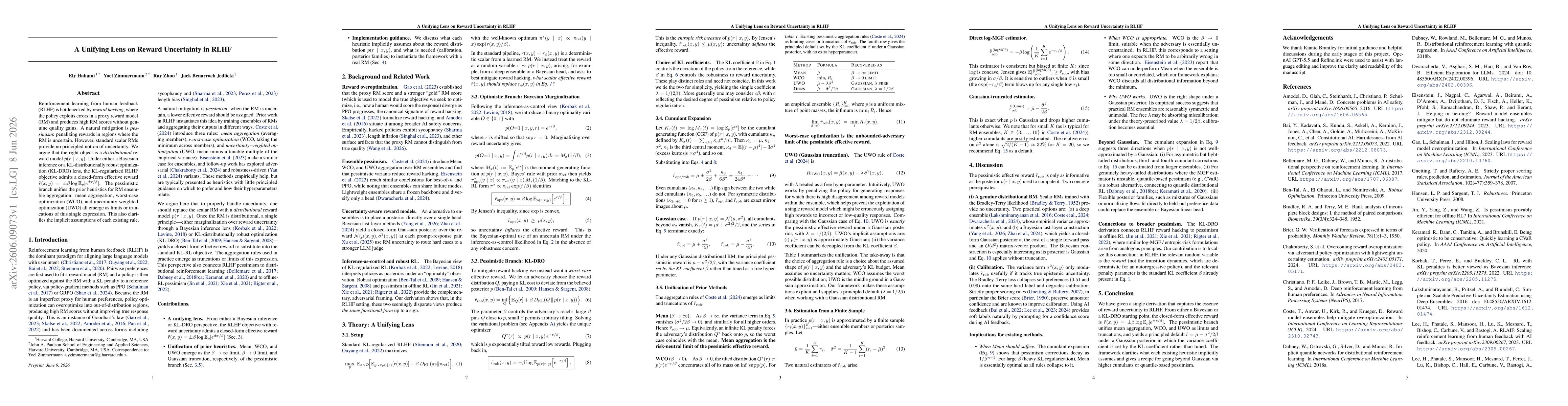 Thumbnail for A Unifying Lens on Reward Uncertainty in RLHF