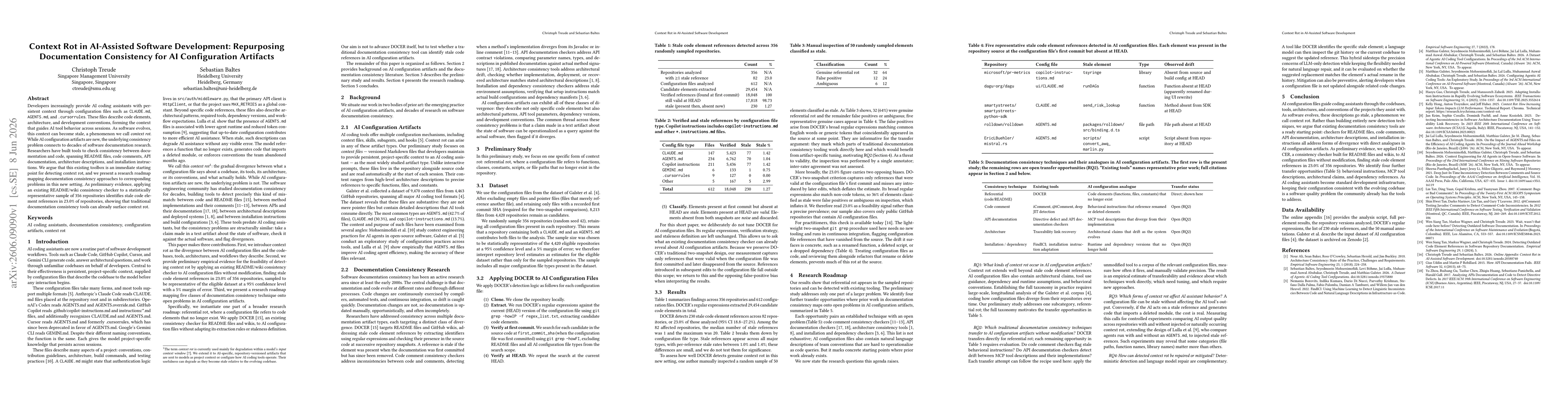 Thumbnail for Context Rot in AI-Assisted Software Development: Repurposing Documentation Consistency for AI Configuration Artifacts
