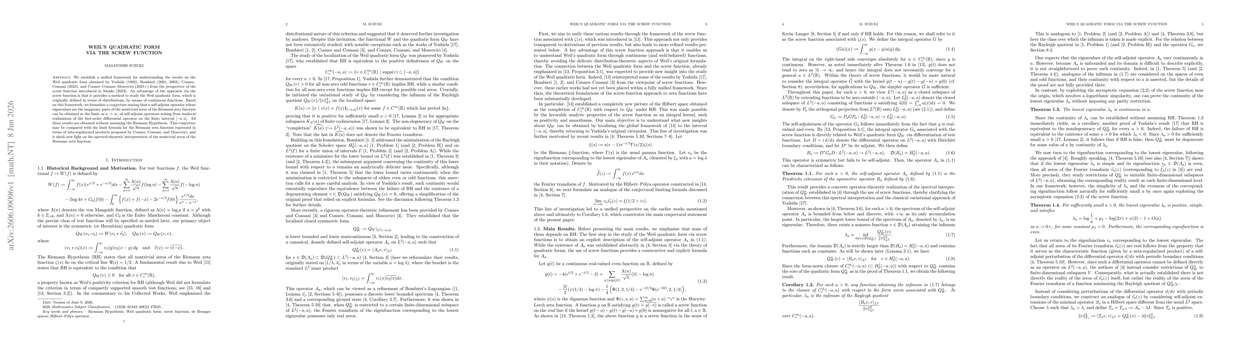 Thumbnail for Weil's quadratic form via the screw function