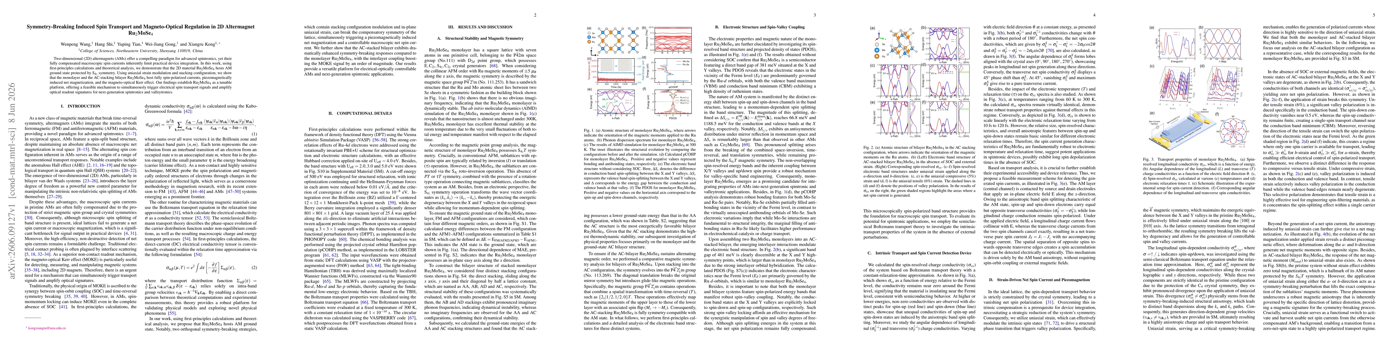 Thumbnail for Symmetry-Breaking Induced Spin Transport and Magneto-Optical Regulation in 2D Altermagnet Ru2MoSe4