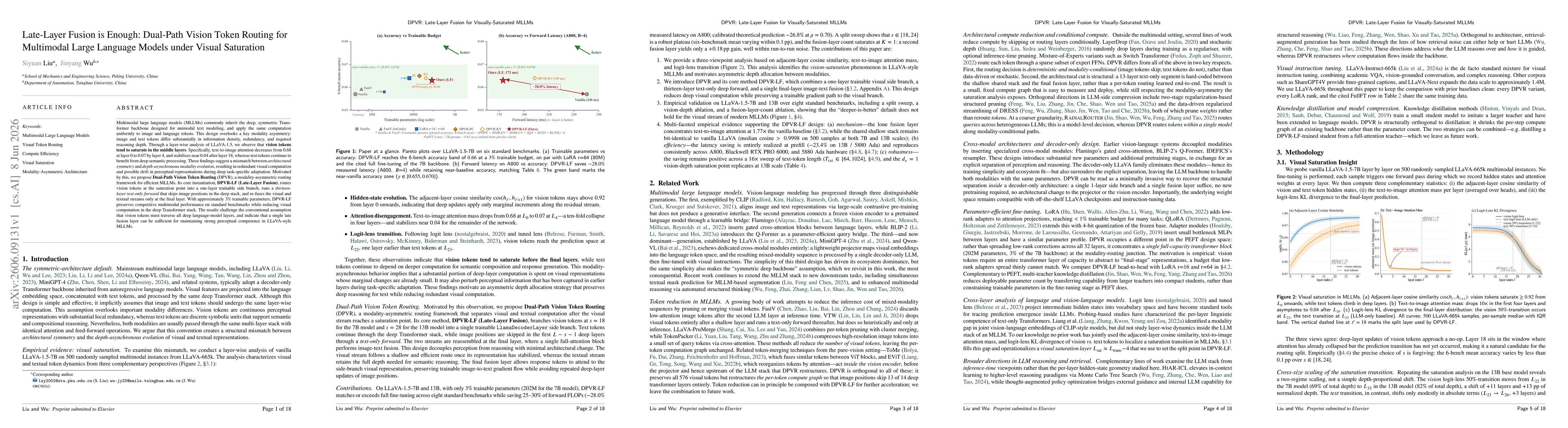 Thumbnail for Late-Layer Fusion is Enough: Dual-Path Vision Token Routing for Multimodal Large Language Models under Visual Saturation