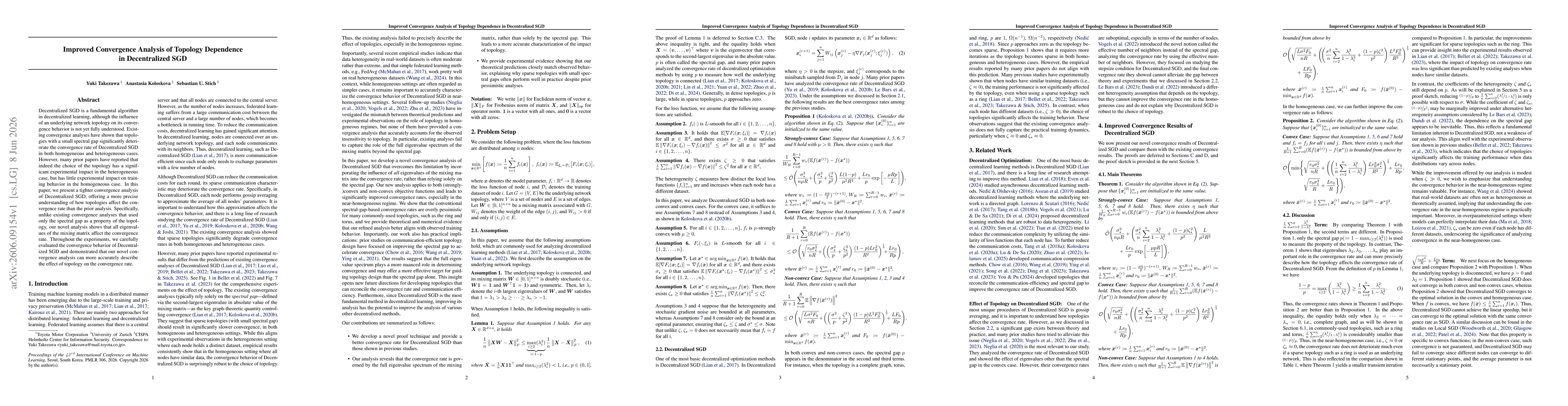 Thumbnail for Improved Convergence Analysis of Topology Dependence in Decentralized SGD
