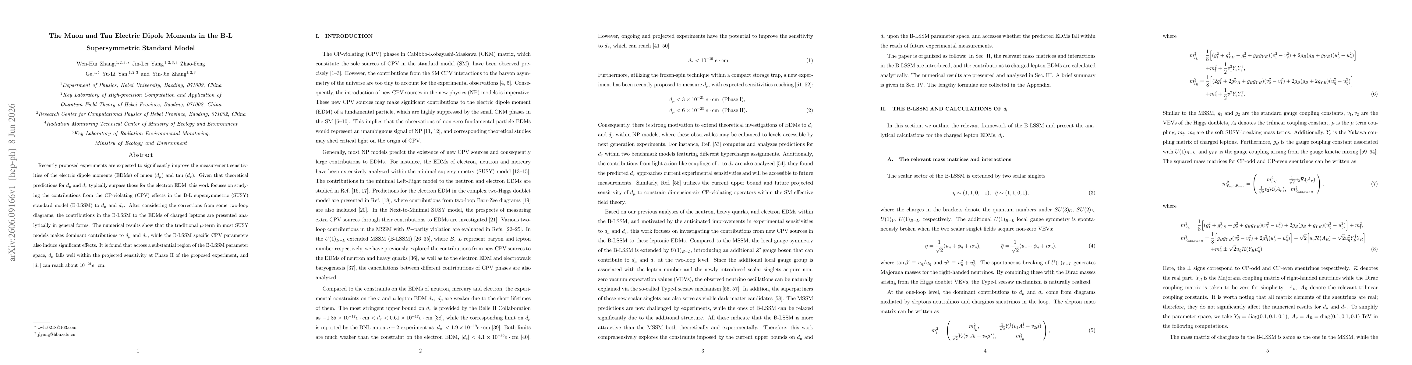 Thumbnail for The Muon and Tau Electric Dipole Moments in the B-L Supersymmetric Standard Model