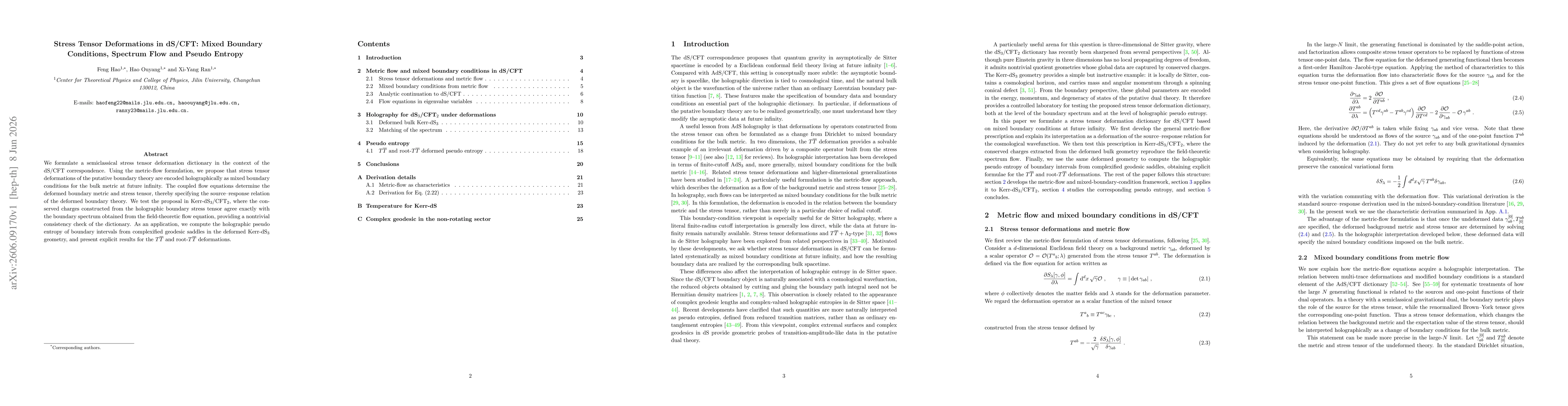 Thumbnail for Stress Tensor Deformations in dS/CFT: Mixed Boundary Conditions, Spectrum Flow and Pseudo Entropy