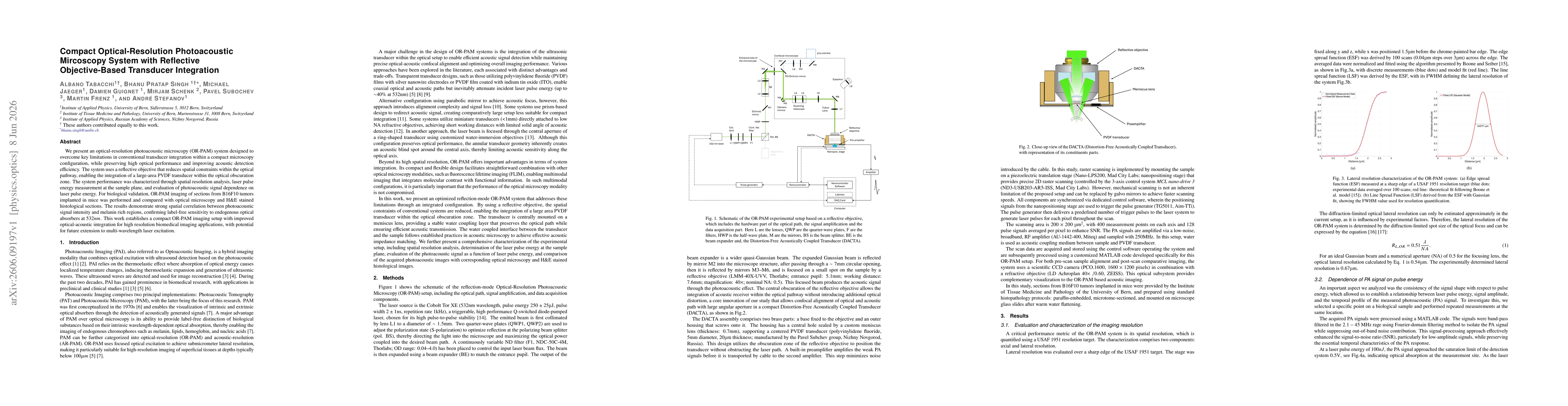 Thumbnail for Compact Optical-Resolution Photoacoustic Microscopy System with Reflective Objective-Based Transducer Integration