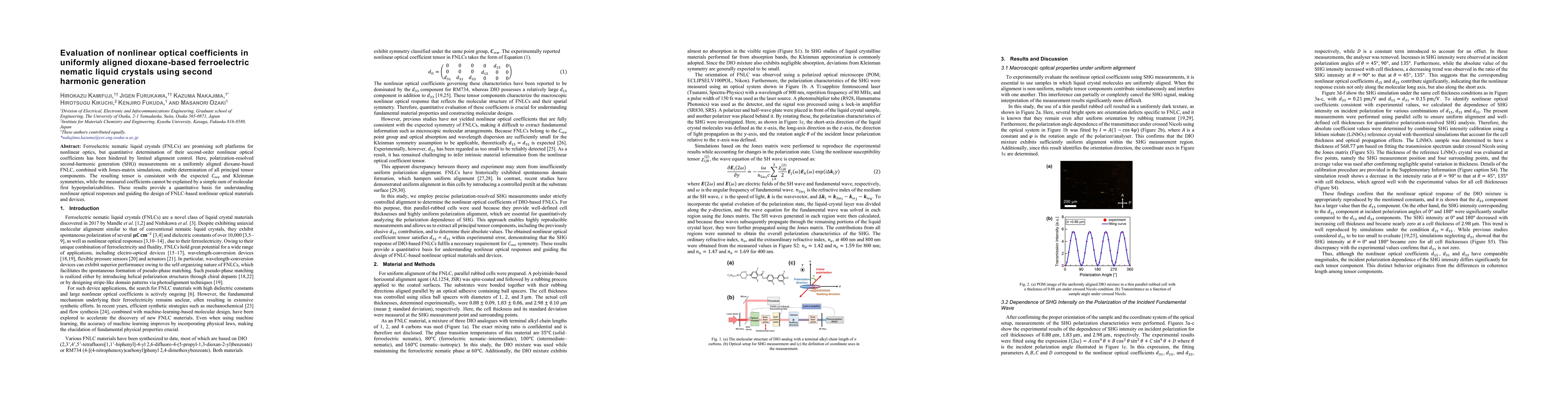 Thumbnail for Evaluation of nonlinear optical coefficients in uniformly aligned dioxane-based ferroelectric nematic liquid crystals using second harmonic generation