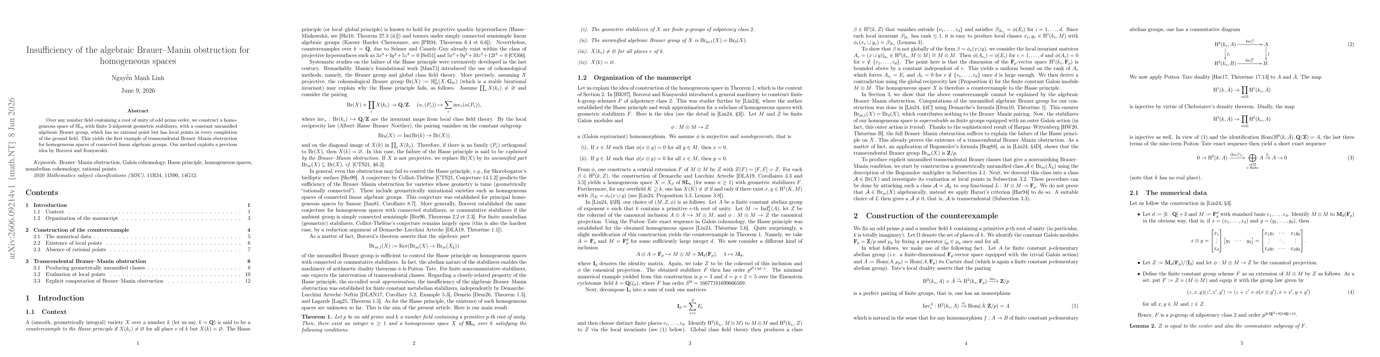 Thumbnail for Insufficiency of the algebraic Brauer--Manin obstruction for homogeneous spaces