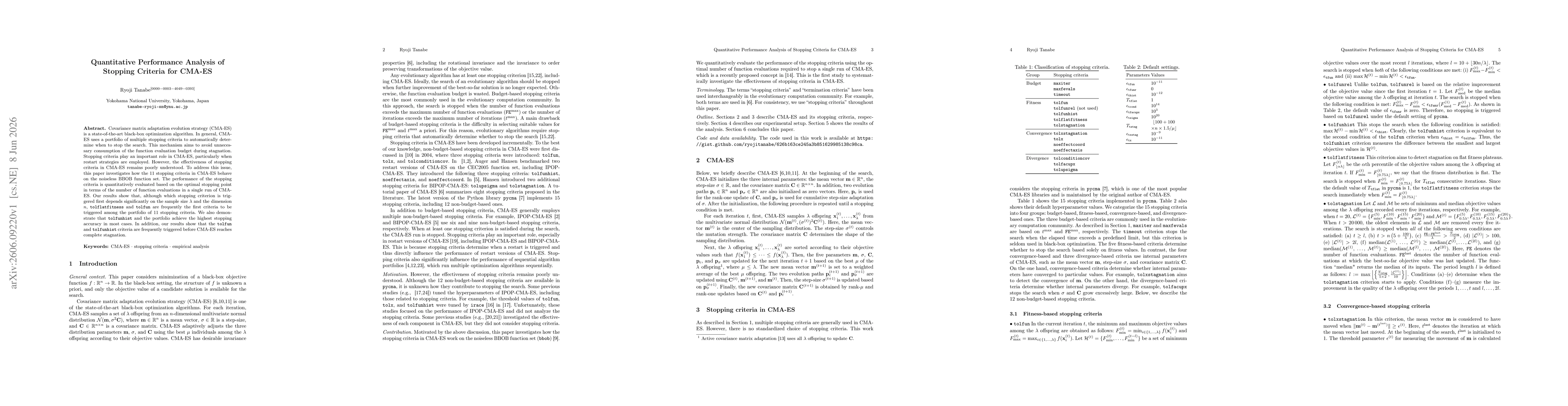 Thumbnail for Quantitative Performance Analysis of Stopping Criteria for CMA-ES
