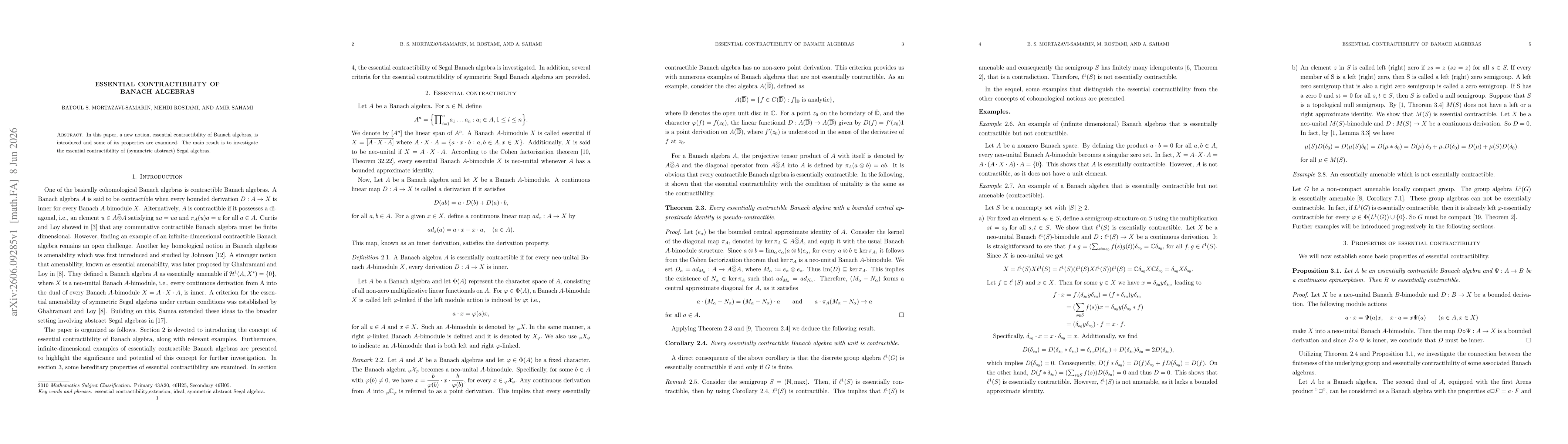 Thumbnail for Essential contractibility of Banach algebras