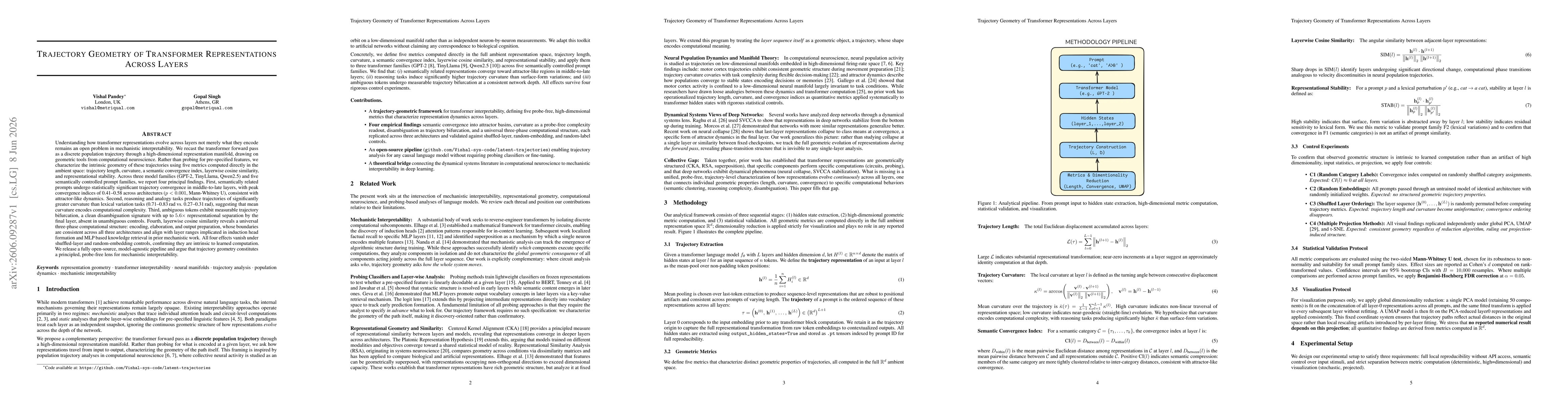 Thumbnail for Trajectory Geometry of Transformer Representations Across Layers
