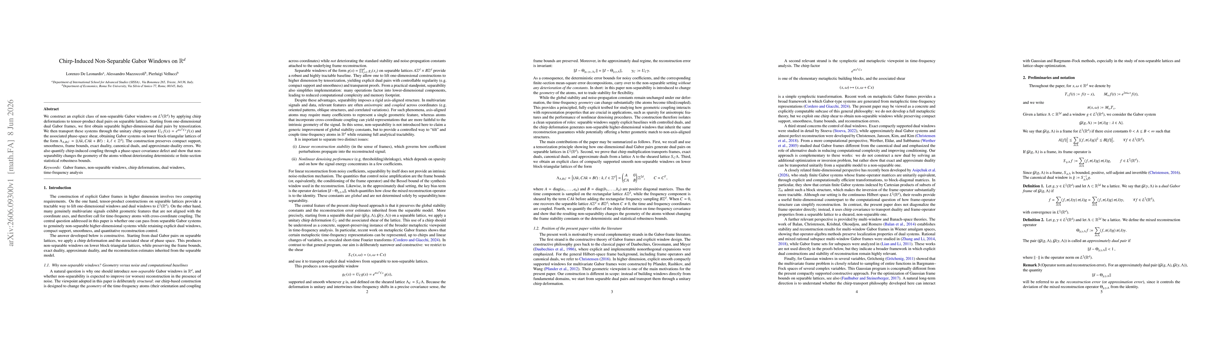 Thumbnail for Chirp-Induced Non-Separable Gabor Windows on $\mathbb{R}^d$