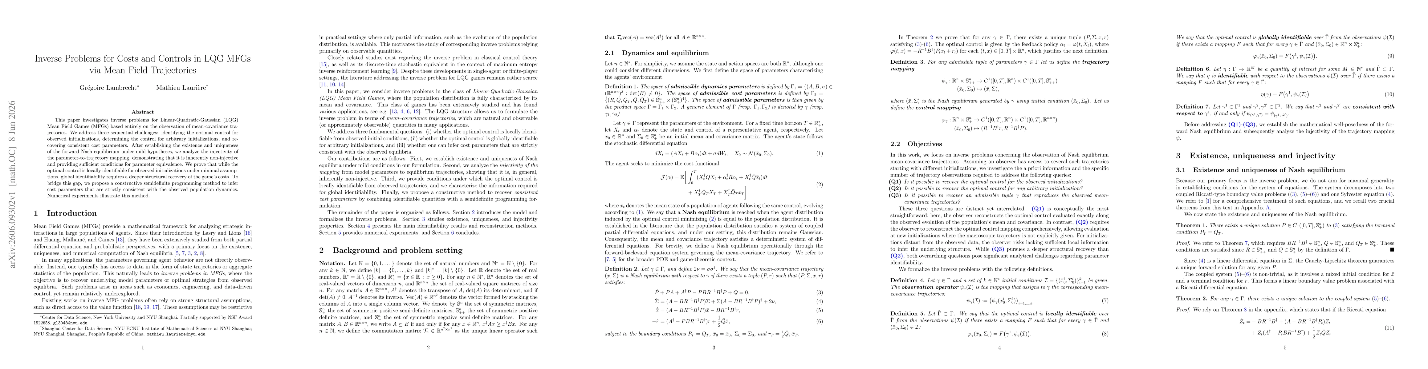 Thumbnail for Inverse Problems for Costs and Controls in LQG MFGs via Mean Field Trajectories