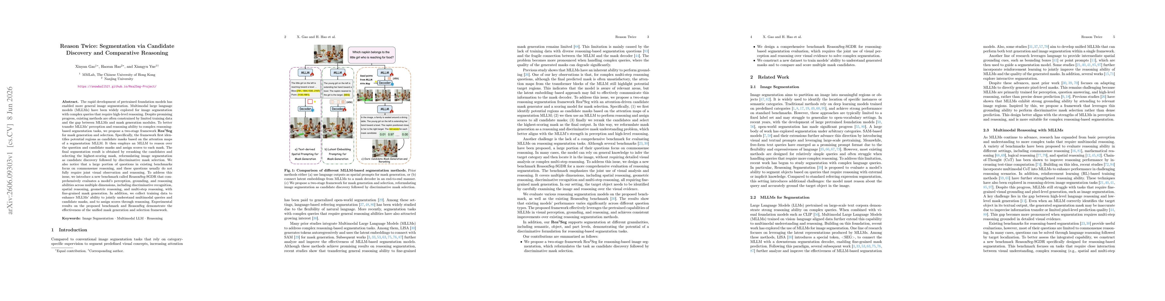 Thumbnail for Reason Twice: Segmentation via Candidate Discovery and Comparative Reasoning
