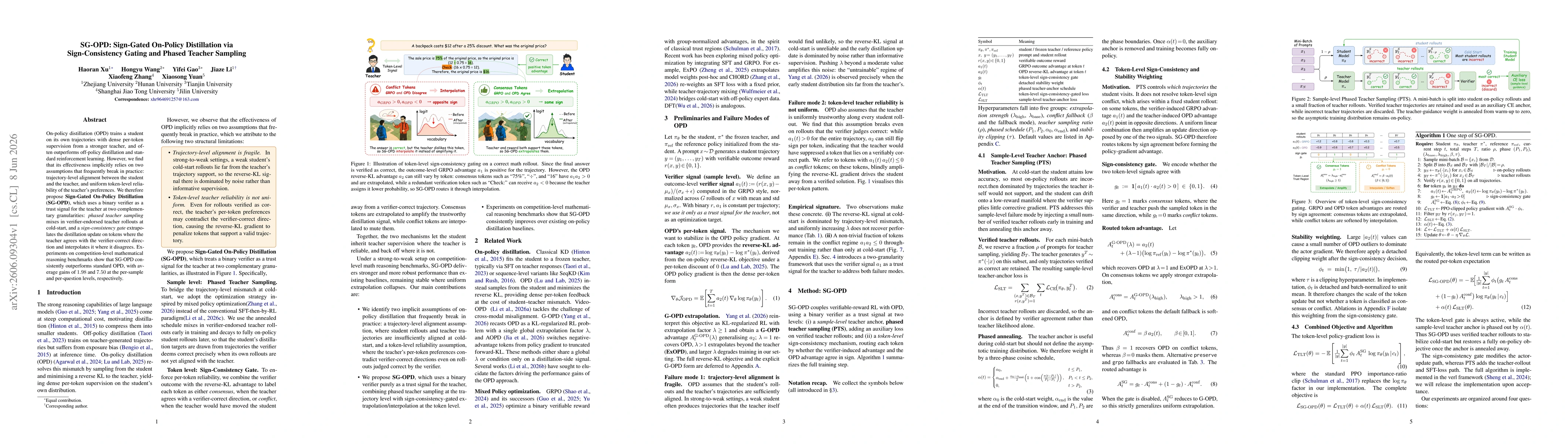 Thumbnail for SG-OPD: Sign-Gated On-Policy Distillation via Sign-Consistency Gating and Phased Teacher Sampling