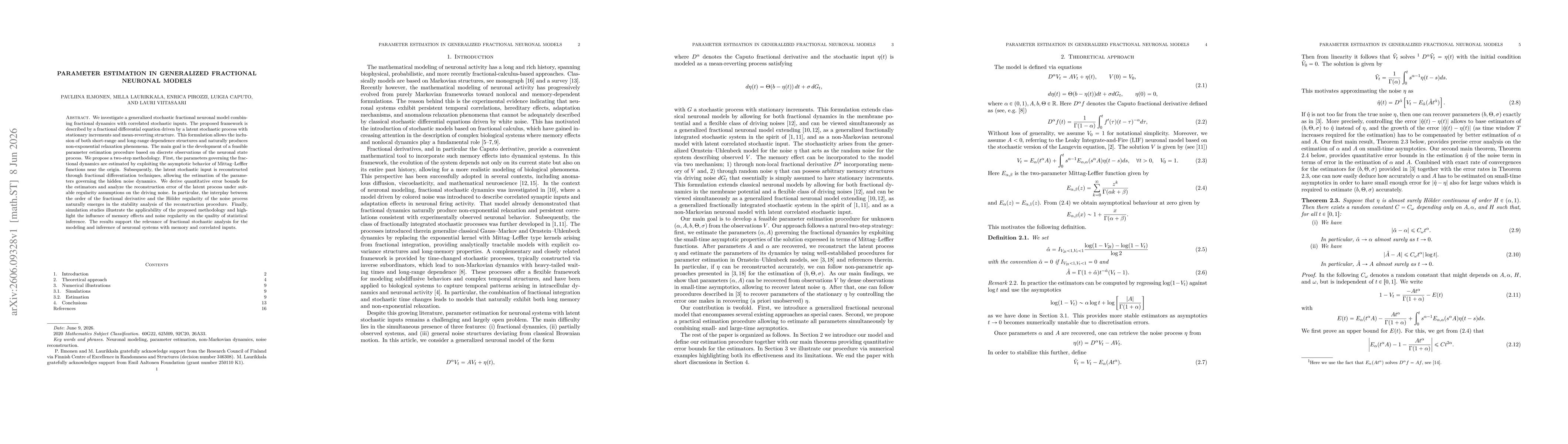 Thumbnail for Parameter estimation in generalized fractional neuronal models