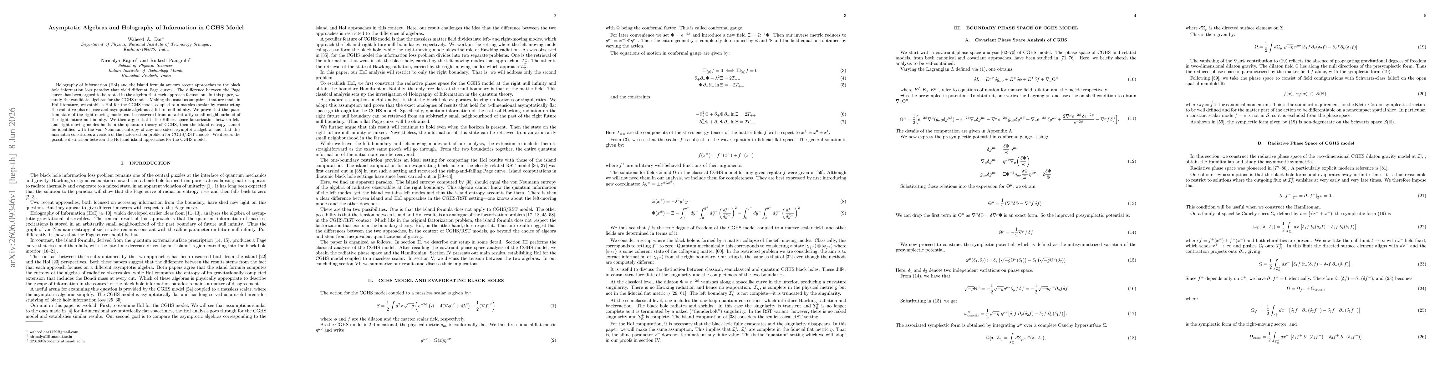 Thumbnail for Asymptotic Algebras and Holography of Information in CGHS Model