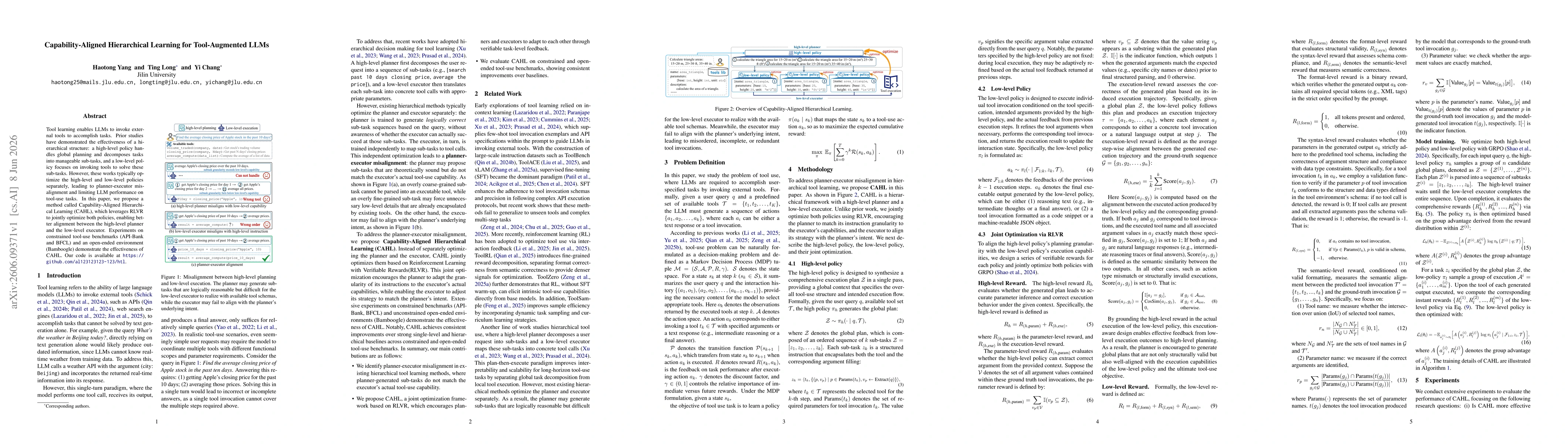 Thumbnail for Capability-Aligned Hierarchical Learning for Tool-Augmented LLMs