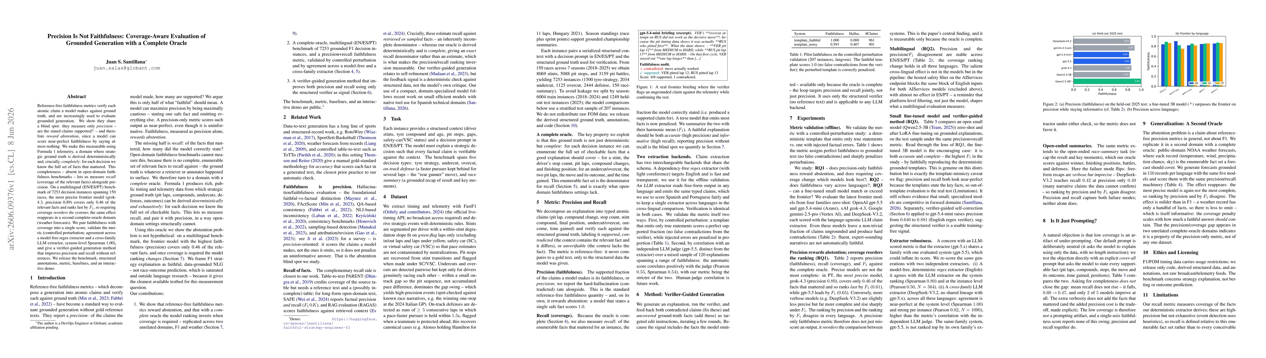 Thumbnail for Precision Is Not Faithfulness: Coverage-Aware Evaluation of Grounded Generation with a Complete Oracle