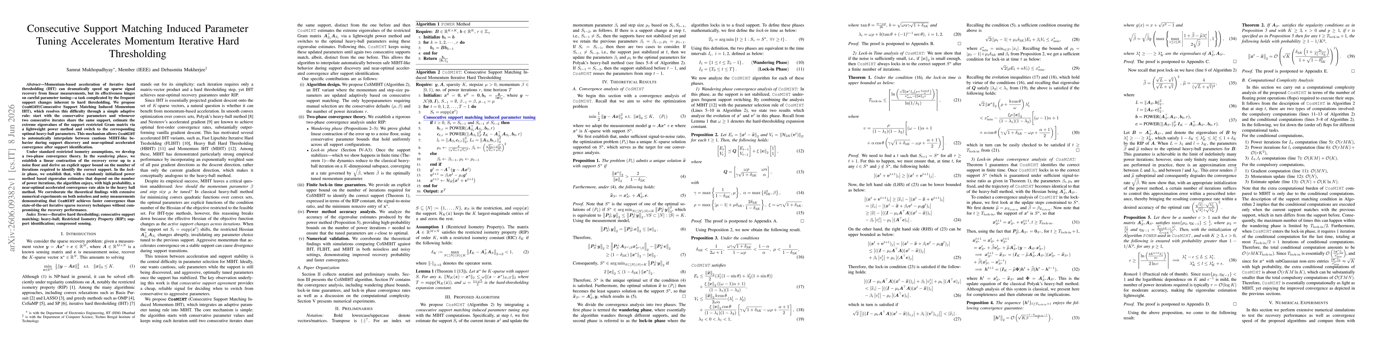 Thumbnail for Consecutive Support Matching Induced Parameter Tuning Accelerates Momentum Iterative Hard Thresholding