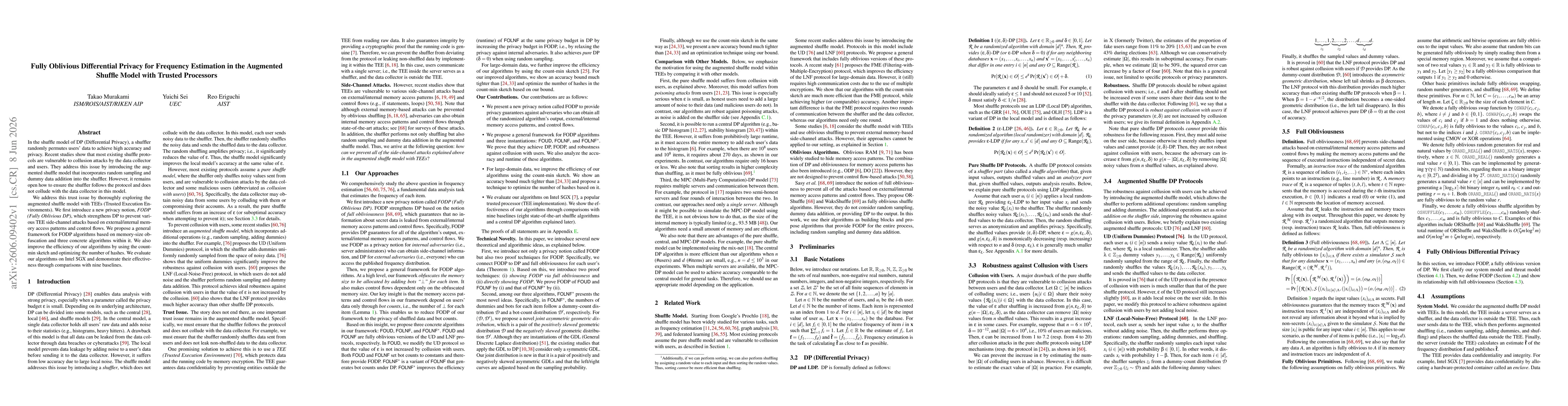 Thumbnail for Fully Oblivious Differential Privacy for Frequency Estimation in the Augmented Shuffle Model with Trusted Processors