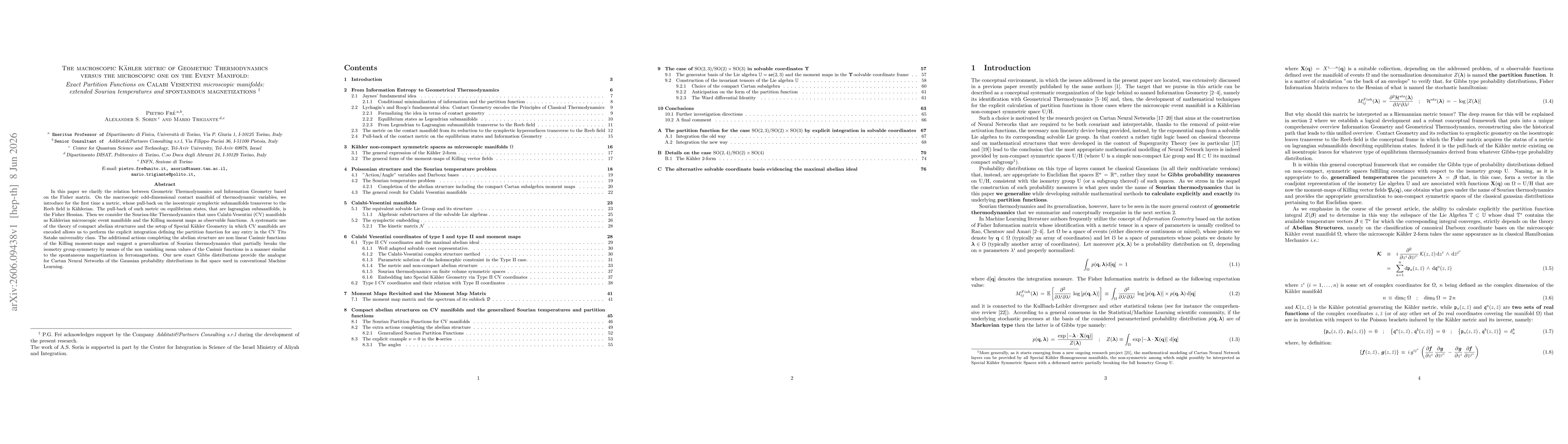 Thumbnail for The macroscopic Kaehler metric of Geometric Thermodynamics versus the microscopic one on the Event Manifold: Exact Partition Functions on CV manifolds. Extended Souriau temperatures and spontaneous magnetizations