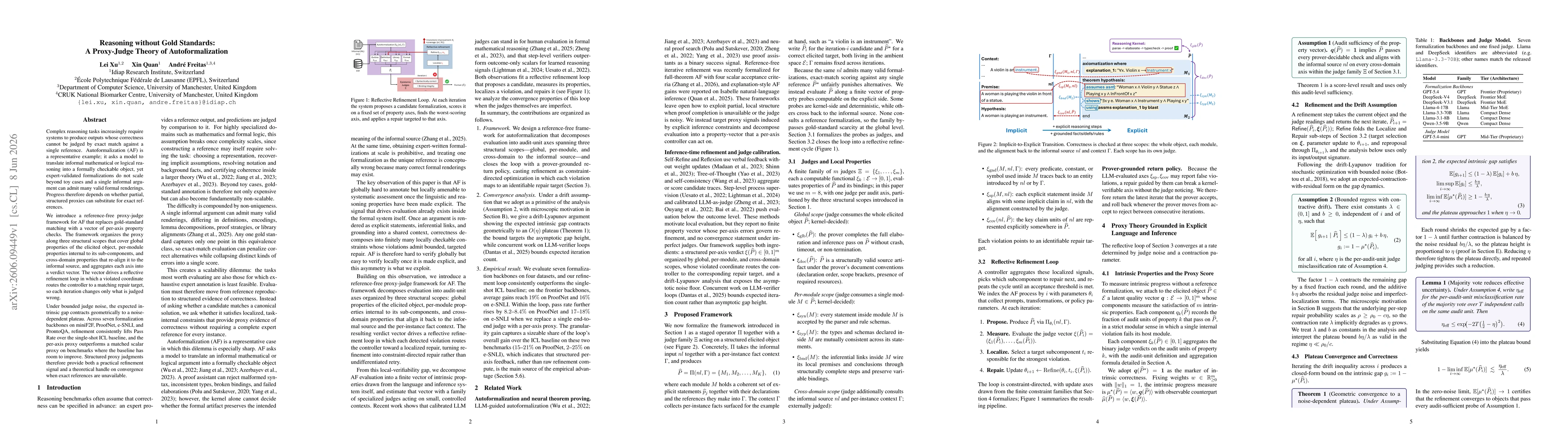 Thumbnail for Reasoning without Gold Standards: A Proxy-Judge Theory of Autoformalization