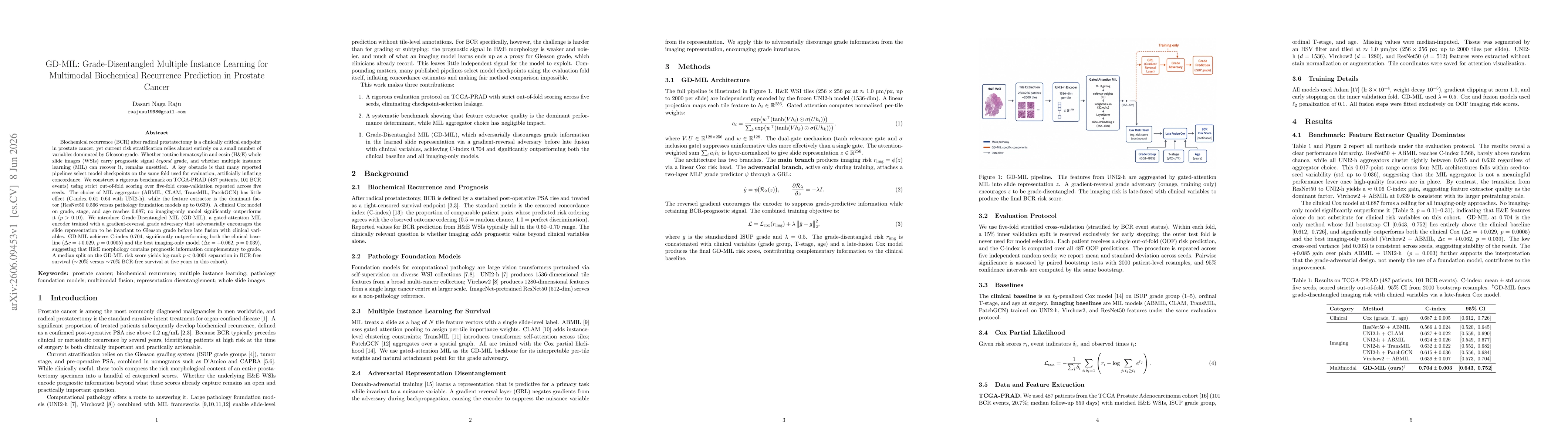 Thumbnail for GD-MIL: Grade-Disentangled Multiple Instance Learning for Multimodal Biochemical Recurrence Prediction in Prostate Cancer