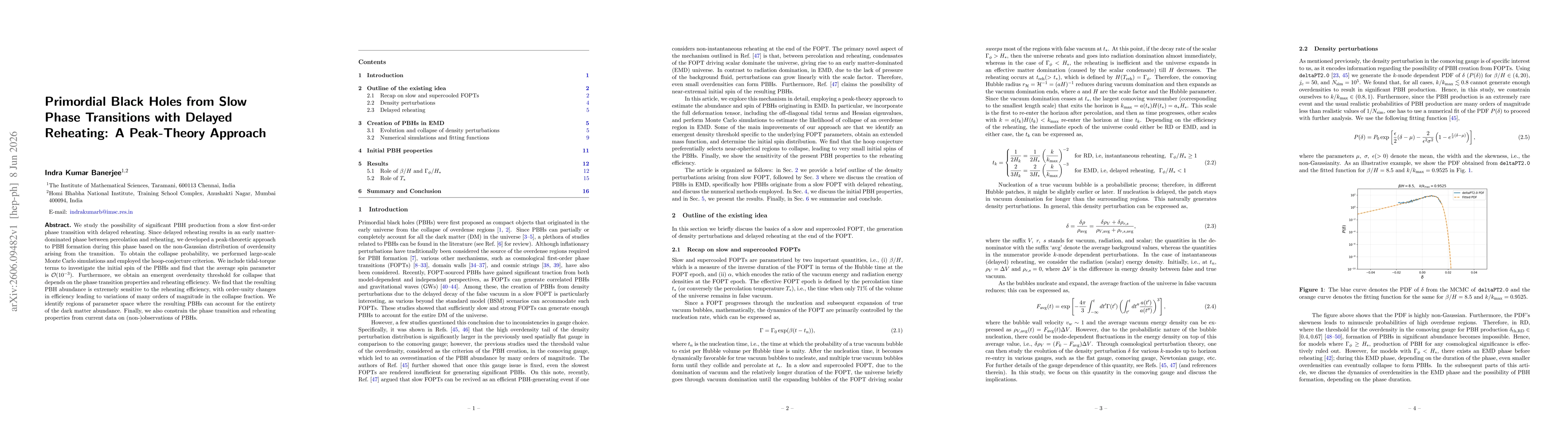 Thumbnail for Primordial Black Holes from Slow Phase Transitions with Delayed Reheating: A Peak-Theory Approach