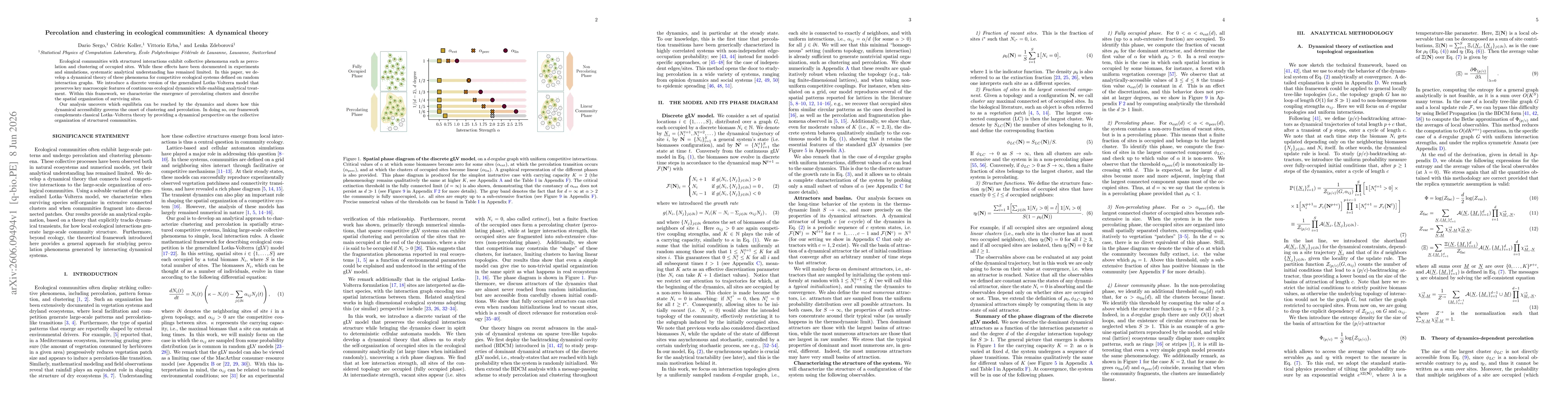 Thumbnail for Percolation and clustering in ecological communities: A dynamical theory