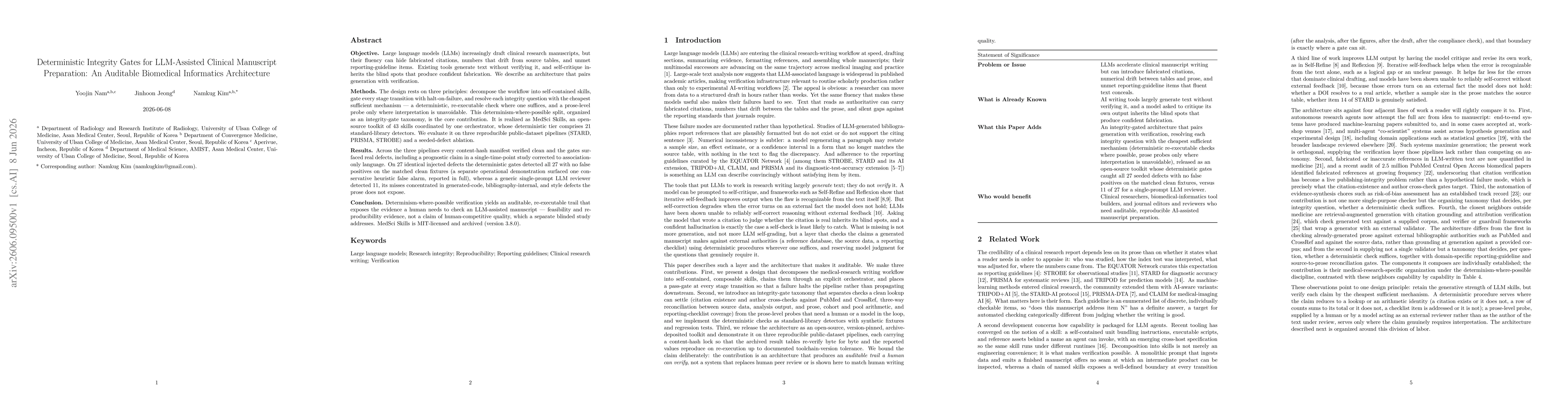 Thumbnail for Deterministic Integrity Gates for LLM-Assisted Clinical Manuscript Preparation: An Auditable Biomedical Informatics Architecture