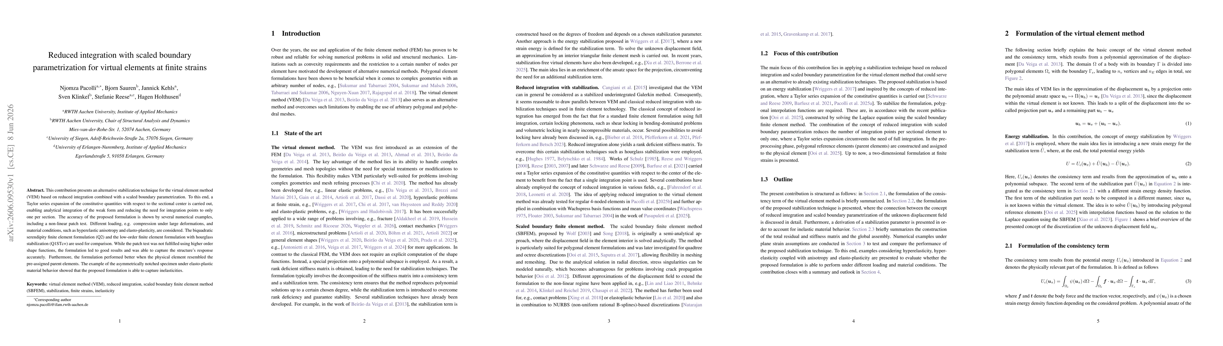 Thumbnail for Reduced integration with scaled boundary parametrization for virtual elements at finite strains