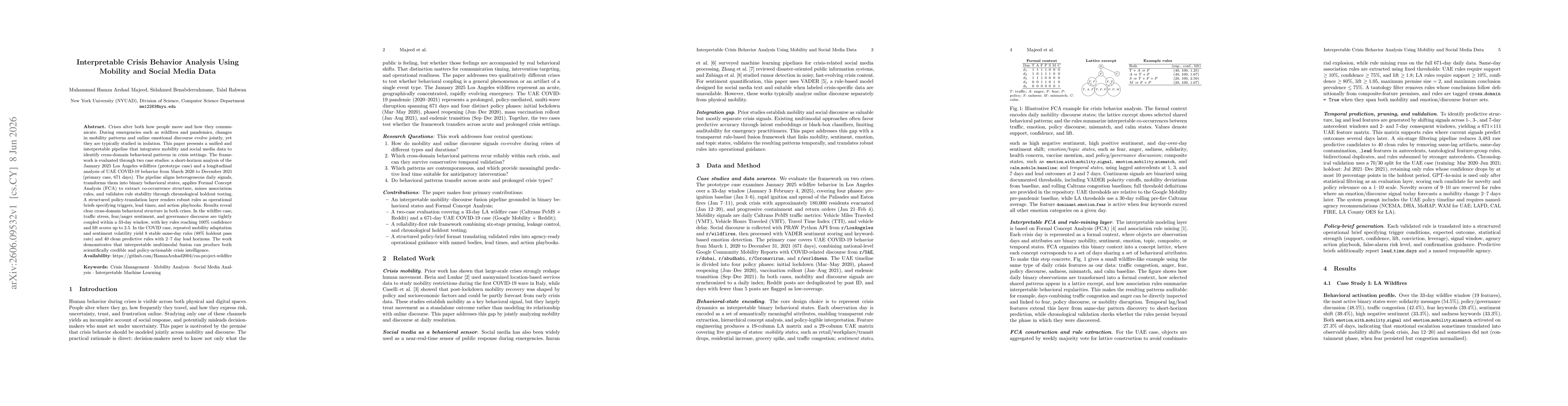 Thumbnail for Interpretable Crisis Behavior Analysis Using Mobility and Social Media Data