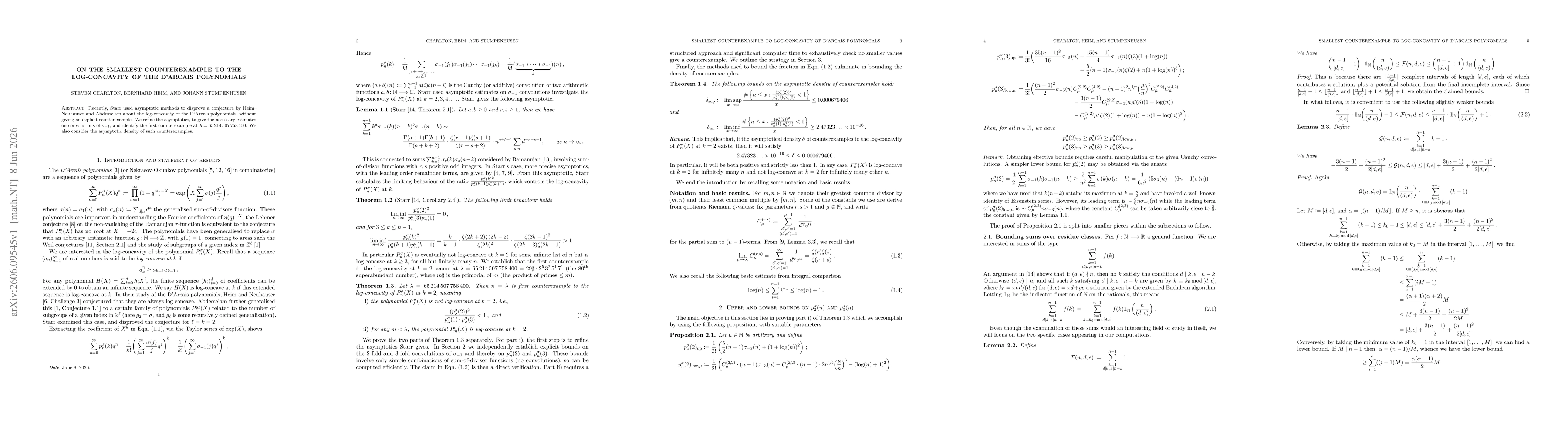 Thumbnail for On the Smallest Counterexample to the Log-Concavity of the D'Arcais Polynomials
