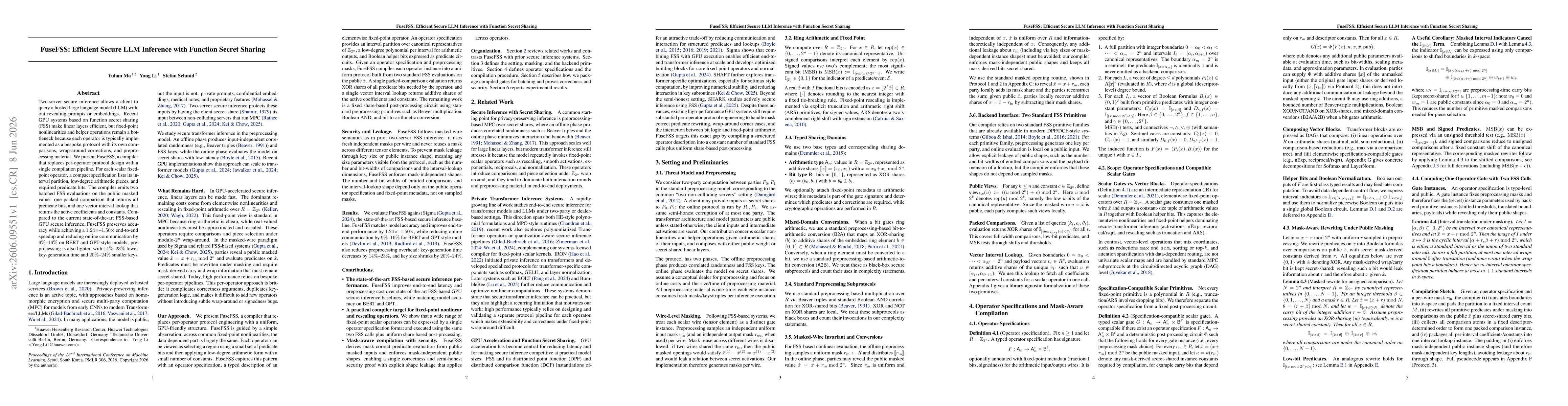 Thumbnail for FuseFSS: Efficient Secure LLM Inference with Function Secret Sharing