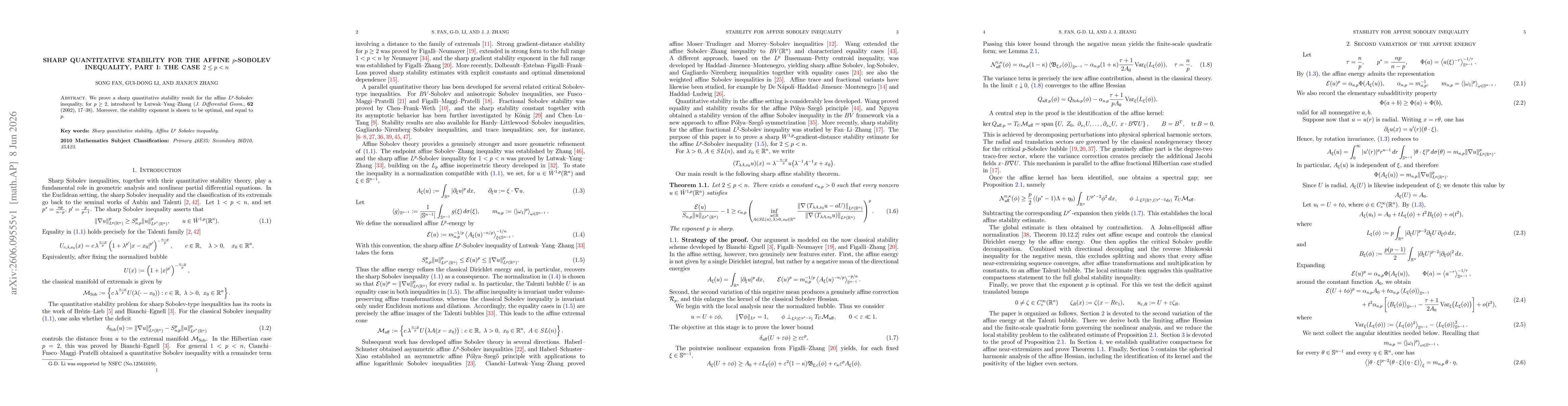 Thumbnail for Sharp Quantitative Stability for the Affine \(p\)-Sobolev Inequality, Part I: The Case \(2\le p<n\)
