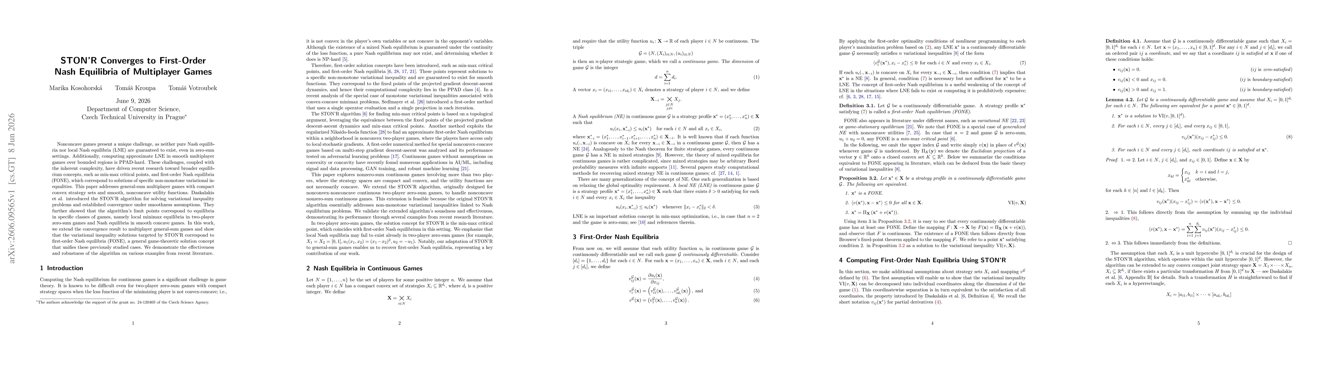 Thumbnail for STON'R Converges to First-Order Nash~Equilibria of Multiplayer Games