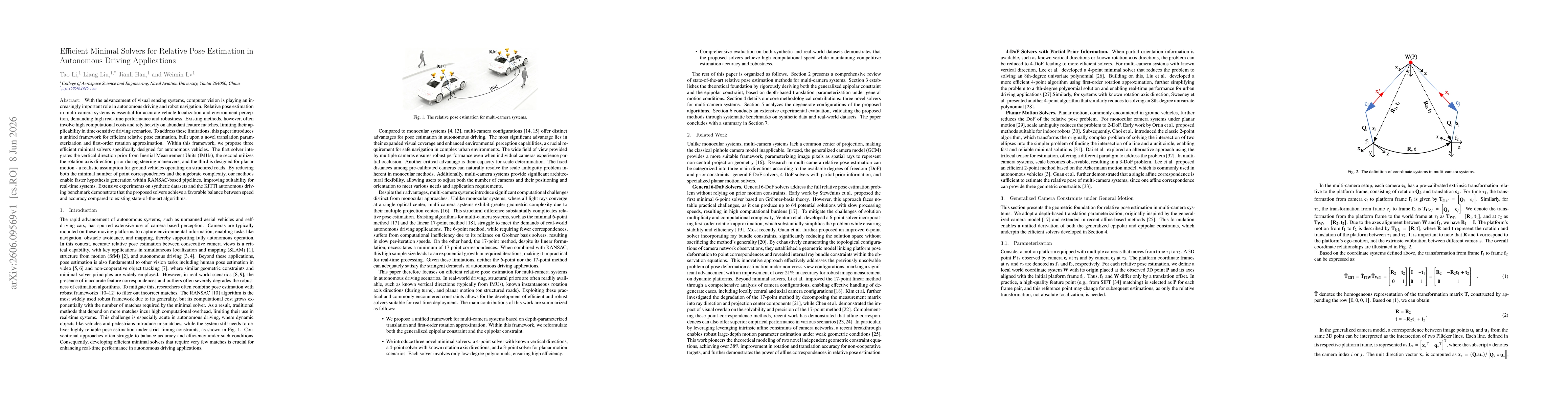 Thumbnail for Efficient Minimal Solvers for Relative Pose Estimation in Autonomous Driving Applications